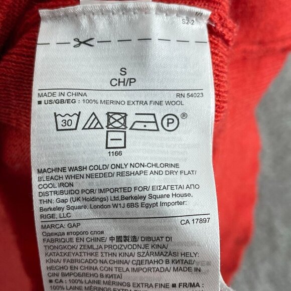 GAP Womens V-Neck Sweater Small Extra Fine Merino Wool Red Knit Long Sleeve 4848 - Picture 4 of 7